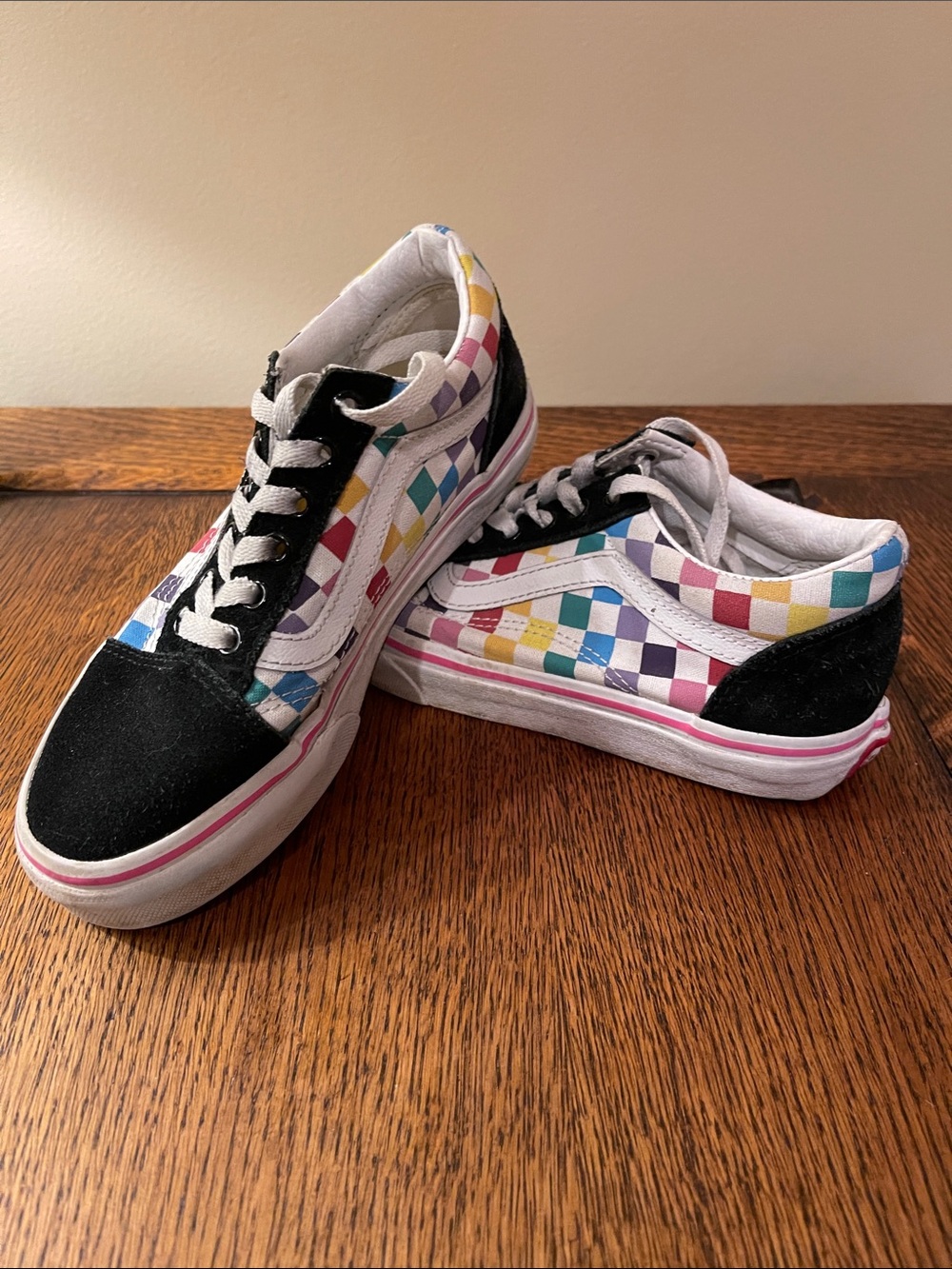 Vans Kids Old Skool Black with Rainbow Checkerboard